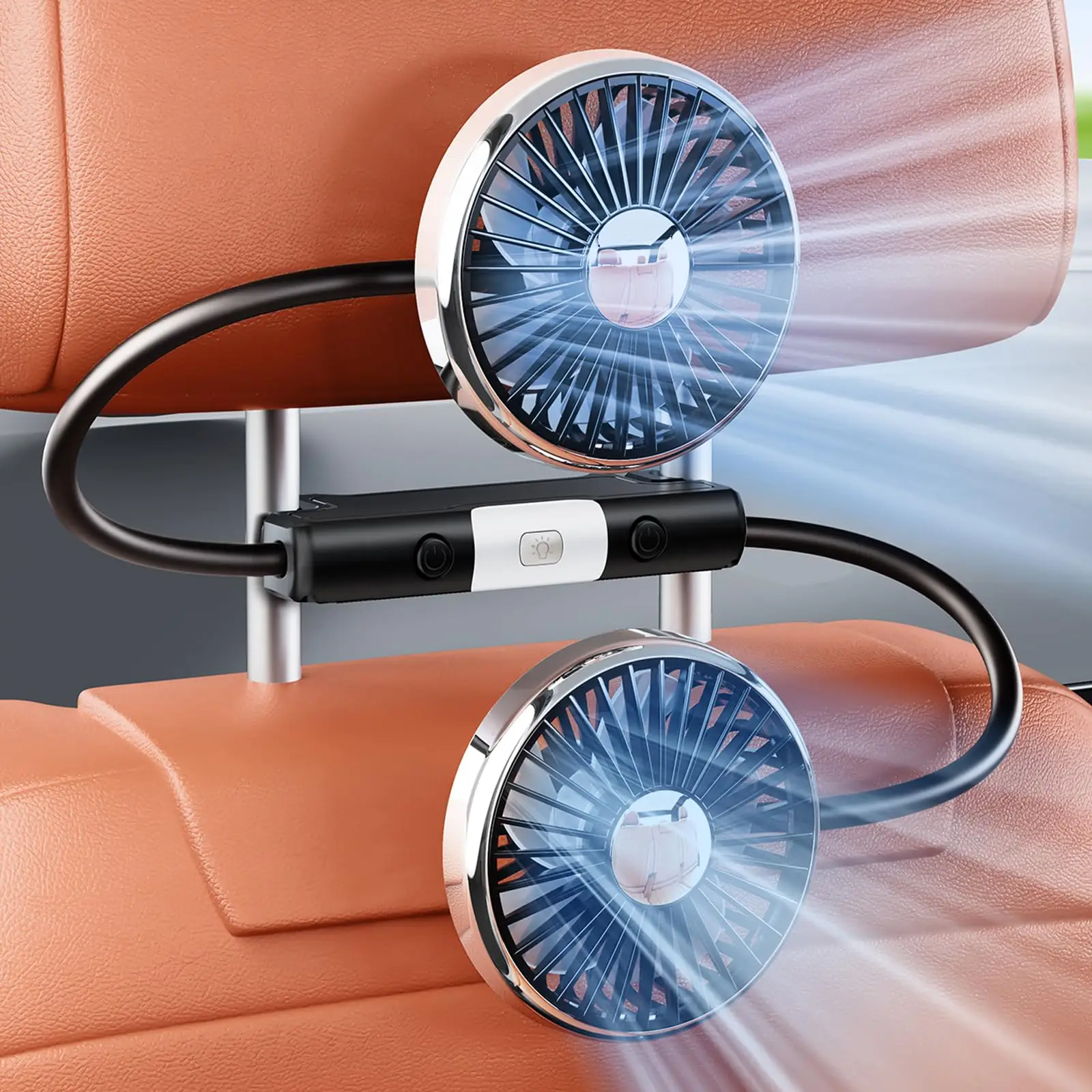 Car Fan for Backseat Kids, 2025 Upgraded Dual-Head Car Seat Fans with LED Lights 3-Speed & 360° Rotatable USB Powered for SUV RV Truck Vehicles