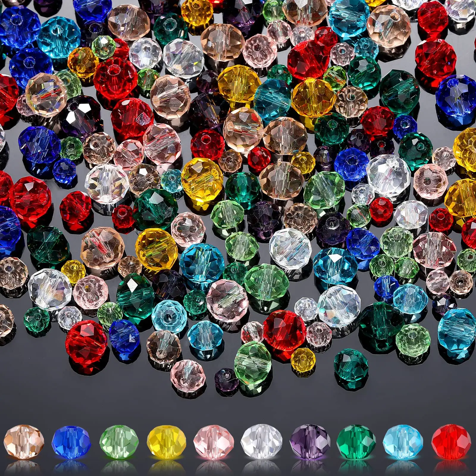 1000 Pcs Glass Briolette Crystal Beads, Faceted Assorted Colors for DIY Jewelry Making Crafts