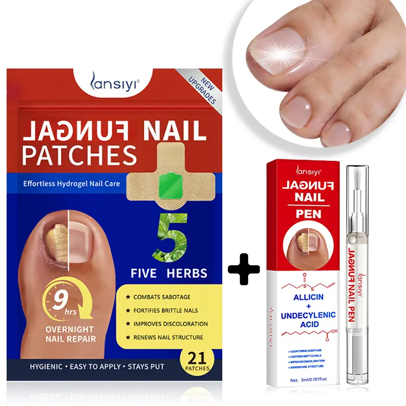Lansiyi Nail Care Combo Set Nail Health Care Patches with 5 Herbs and Allicin & Undecylenic Acid for Solving Nail Problems Daily Care Nails Kit Set Self Care Tools Silicone Manicure Nail Care Patches 21pcs/bag and Nail Care Pen