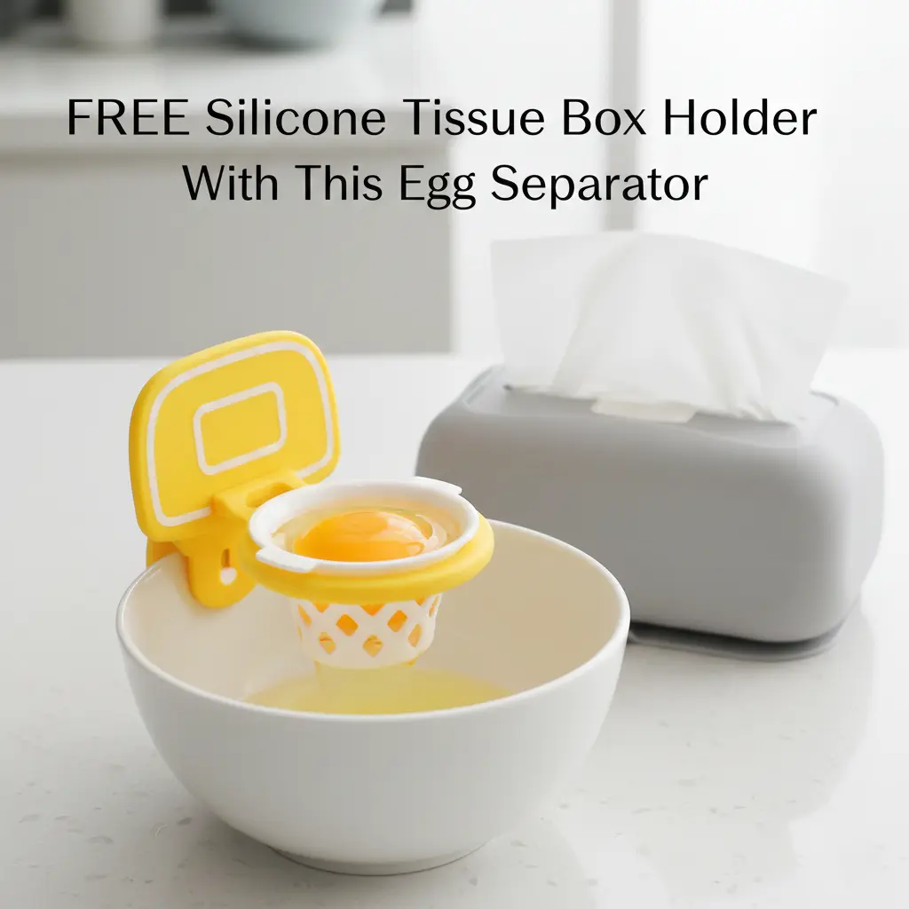 1PC Egg Yolk Separator Tool with Free Silicone Tissue Box Holder, Easy to Seprate Egg Yolks Kitchen Gadget, Portable and Washable Must Have Cooking Accessory
