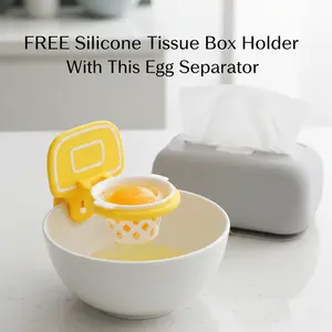 1PC Egg Yolk Separator Tool with Free Silicone Tissue Box Holder, Easy to Seprate Egg Yolks Kitchen Gadget, Portable and Washable Must Have Cooking Accessory