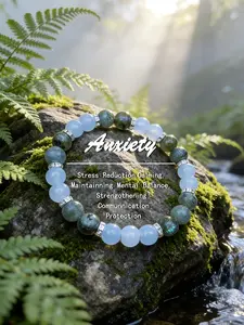 Anxiety Relief & Stress Reduction Bracelet, Flash Natural Stone, Sea Glass, Emotion Balance Healing Crystal, Daily Wear Jewelry