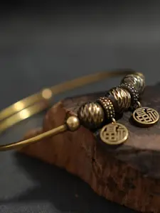 Fortune Copper Bracelet with Double 'fu' Charms, Blessing Gift for Happiness, 1pc Jewelry Accessory, Perfect for Good Luck