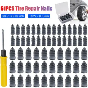 61Pcs Quick Car Tire Repair Set – Heavy Duty Emergency Flat Tire Plug Kit with Vacuum Rubber Nails, Insertion Tools & Screwdriver, Tubeless Tire Puncture Repair Tool for Car, Truck, SUV, Motorcycle, ATV – Portable Storage Case
