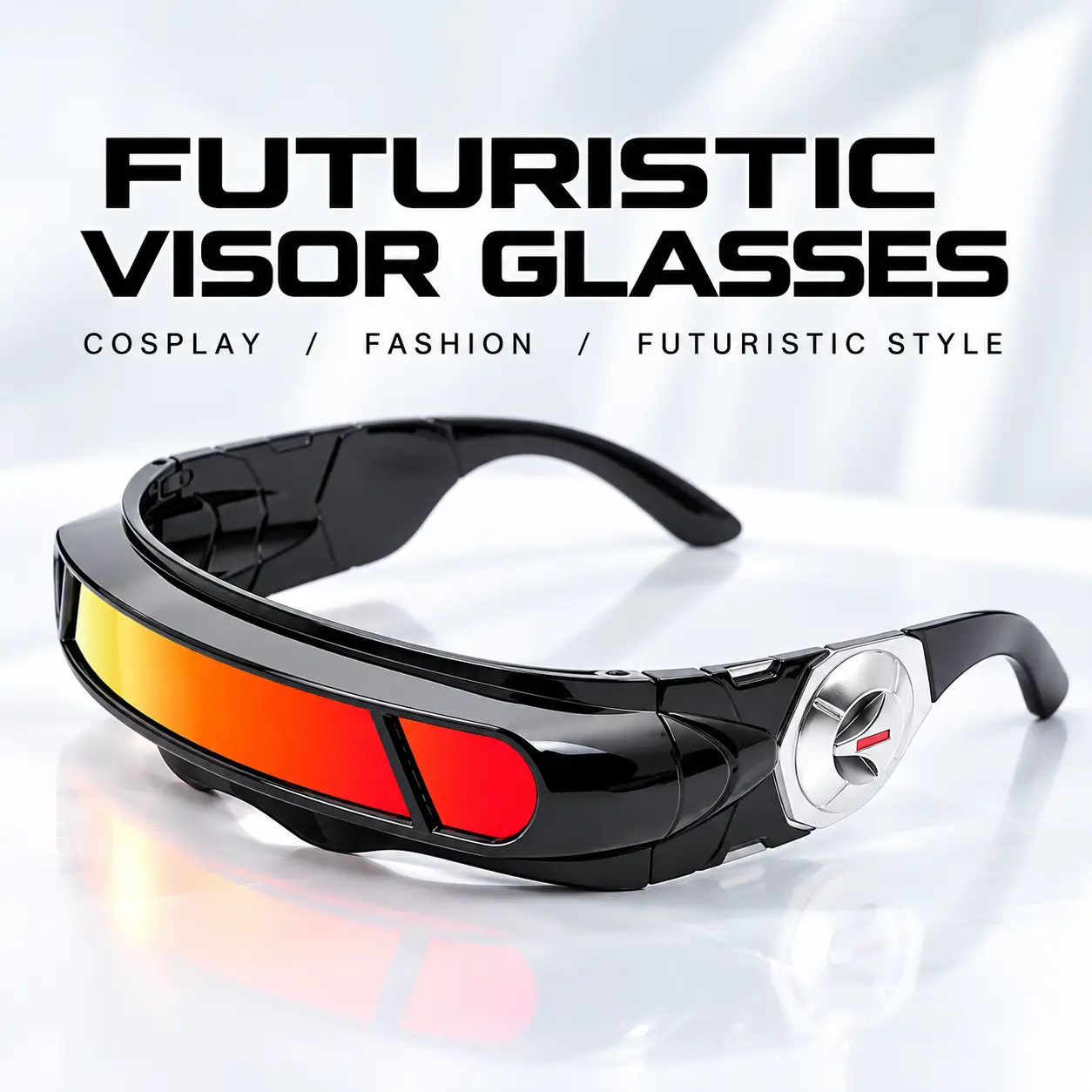 Futuristic Visor Glasses for Men & Women, Red Gradient Lens Cyberpunk Eyewear, Wraparound Sci-Fi Fashion Glasses for Cosplay, Streetwear, Halloween, Parties, Photoshoots & Gifts