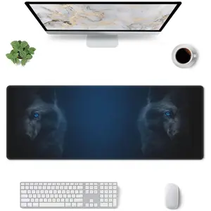 Gaming  Pad, Large Non-Slip Rubber Base Mousepad, Keyboard  Mat, Desk Pad with Stitched Edges, 31.5x11.8inch, Wolves