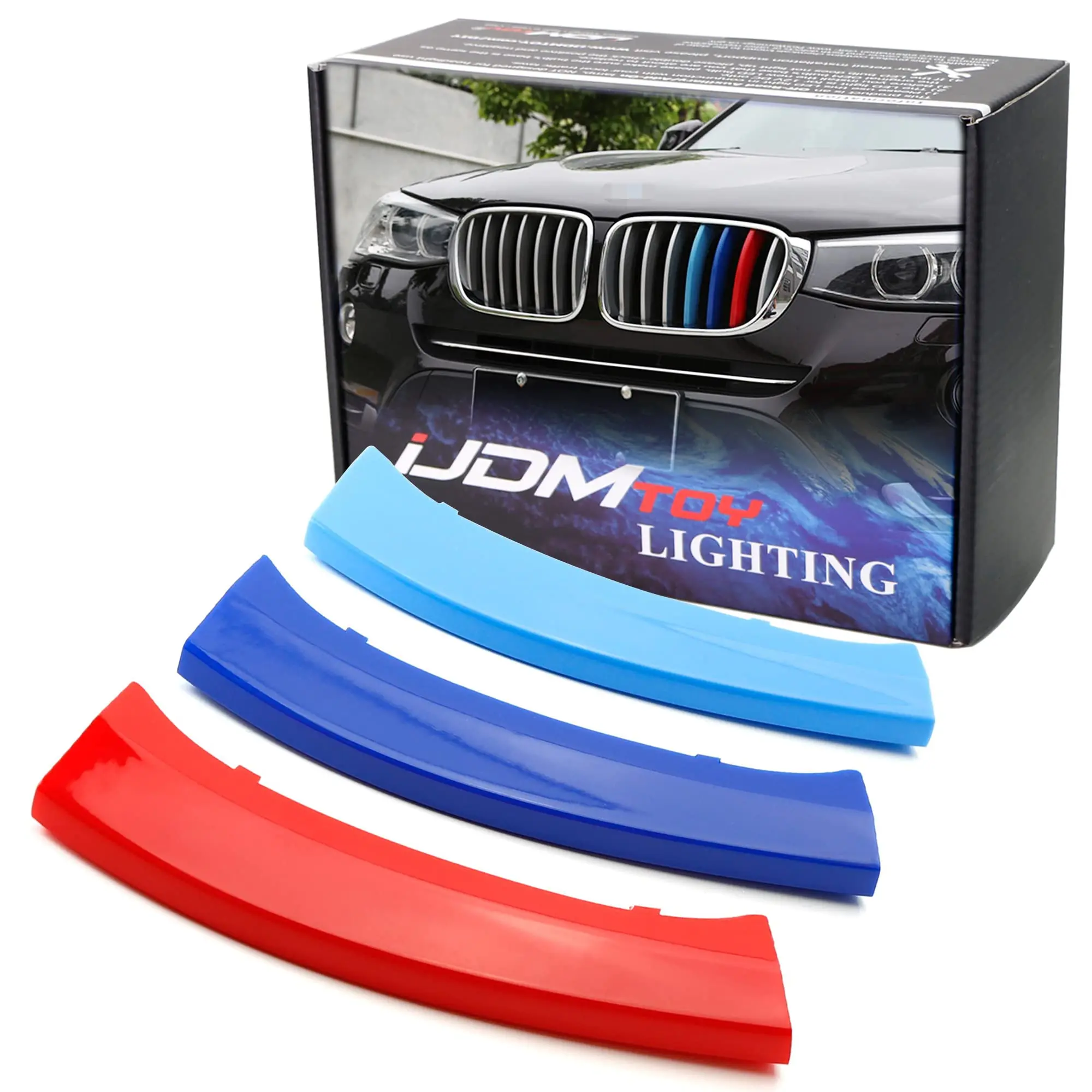 iJDMTOY Exact Fit M-Color Grille Insert Trims For BMW F25 X3 F26 X4 Center Kidney Grill (7 Beams)