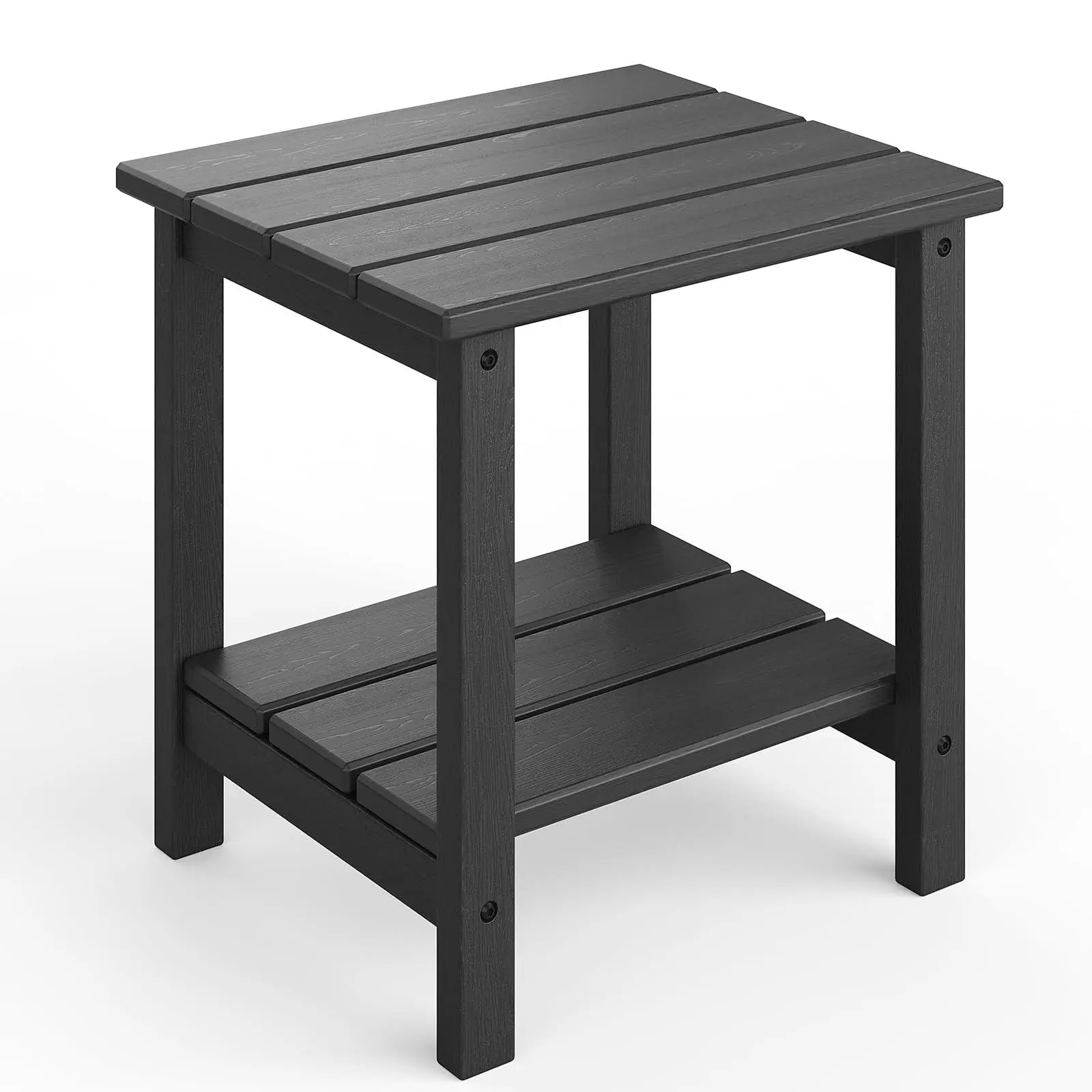 GARVEE Adirondack Outdoor Side Table 18 x 15 inch, HDPE 2-Tier Patio Side Tables for Outside, for Patio Pool Deck Indoor Backyard, Black