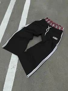 Men's Casual Long Pants Trouser, Plaid Design with Side Stripes, Los Angeles Print, Spring & Fall Wear, Fitted Style