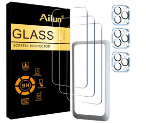 Ailun 3 Pack Screen Protector for iPhone 15 Pro Max [6.7 inch] + 3 Pack Camera Lens Protector with Installation Frame,Sensor Protection,Dynamic Island Compatible,Case Friendly Tempered Glass Film