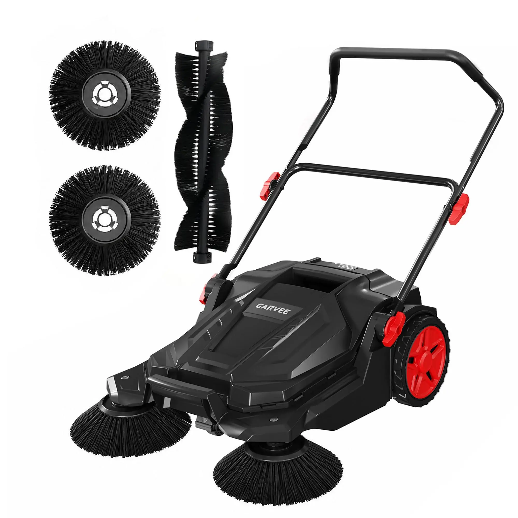 Walk-Behind Outdoor Hand Push Floor Sweeper, 25.6 in Sweeping Width Manual Push Floor Sweeper, with 5-Gallon Dust Container, Adjustable Folding Handle for Garage Patio Yard Driveway