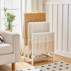 HOOBRO Free Standing Towel Rack, 3 Tier Blanket Rack, Blanket Holder for Bathroom, 16.9" L x 11" W x 31.9" H, Industrial Metal Drying and Display Rack with Shelf, White and Grey Organiser , Interior Home Goods#SpringSale #BigSpringSale