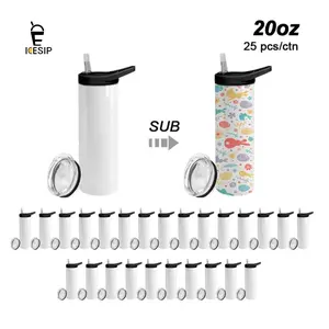 ICESIP 25pcs/ctn 20oz sublimation blanks dual lids sports water bottle tumblers with black handle lid, Portable sports Water Bottles,girls boy sports water bottle for hicking back to school Halloween Christmas party decor