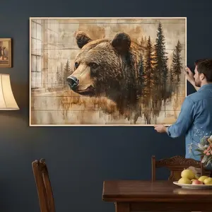 [Sale off up to 50%] [Free ship] [No Frame] Rustic Bear Mountain Wall Art Canvas Print – Woodland Wildlife Forest Landscape Cabin Decor