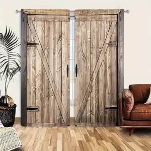 2 Piece Printed Window Curtains, Rod Pocket Design, Easy to Hang, Semi-Transparent Privacy Curtains, Polyester Fiber, Bedroom Living Room Kitchen Bathroom Home Decor