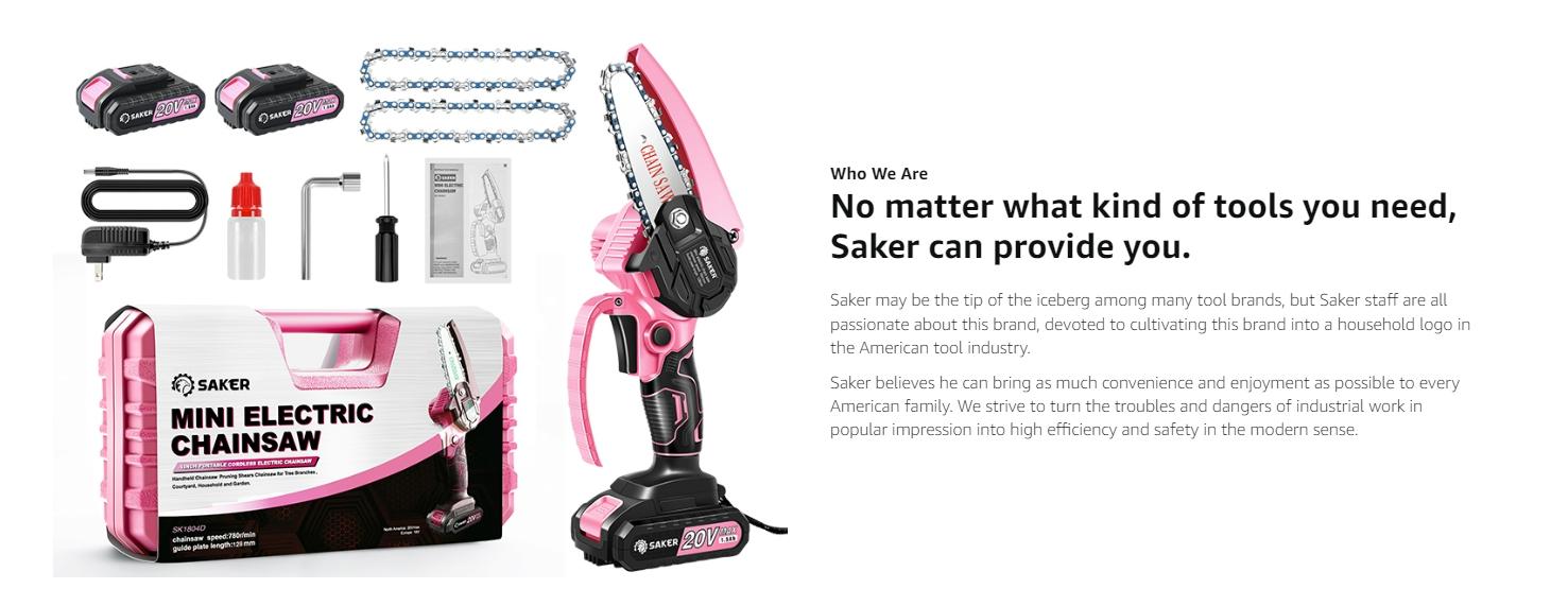 Saker Mini Chainsaw - Portable Electric Pink Handheld Chainsaw for Trees, Yards, Homes and Gardens