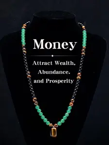 Money Attract Necklace with Aventurine, Tiger Eye and Money Bag Pendant, Anniversary Gift, Holiday Jewelry, Long Chain, Unisex