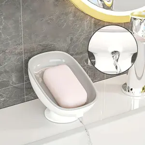 Self-Draining Soap Dish Holder, Suction Cup Soap Saver, No Drilling Drain Rack, for Bathroom Shower Kitchen Sink Countertop, Perfect Gift, Home Storage Organizer