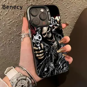 Phone Case for iPhone 15 16 14 Pro Max 13 12 11 XR XS Plus E Dark Legend Skull Pattern Shockproof Silicone PC Back Protective Smartphone Cover Cellphone Protective