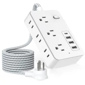 Surge Protector Power Strip, Ultra Thin Flat Extension Cord with 6 Outlets 4 USB Ports(2 USB C), Flat Plug Power Strip, Braided Power Cord for College Dorm Room Essentials