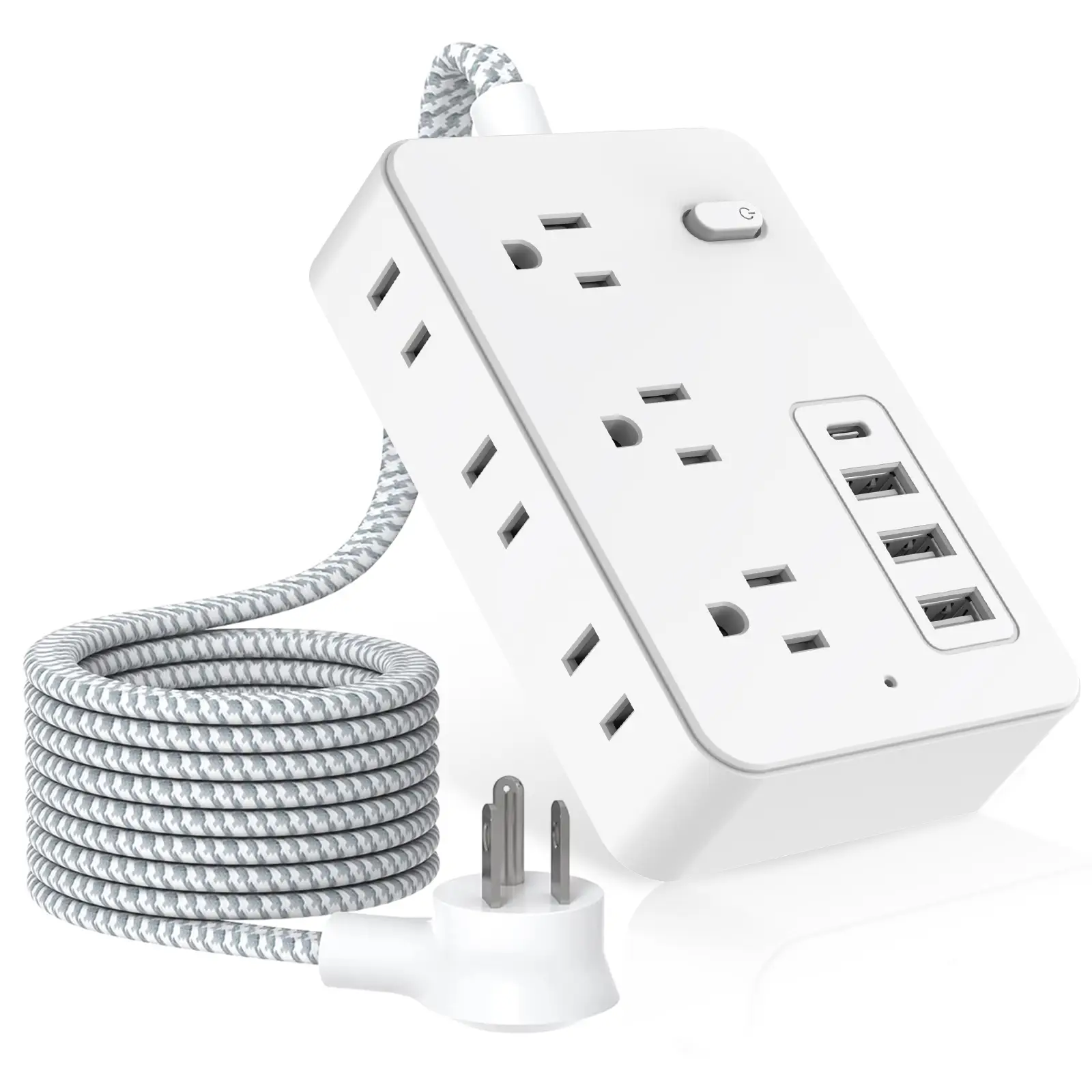 Surge Protector Power Strip, Ultra Thin Flat Extension Cord with 6 Outlets 4 USB Ports(2 USB C), Flat Plug Power Strip, Braided Power Cord for College