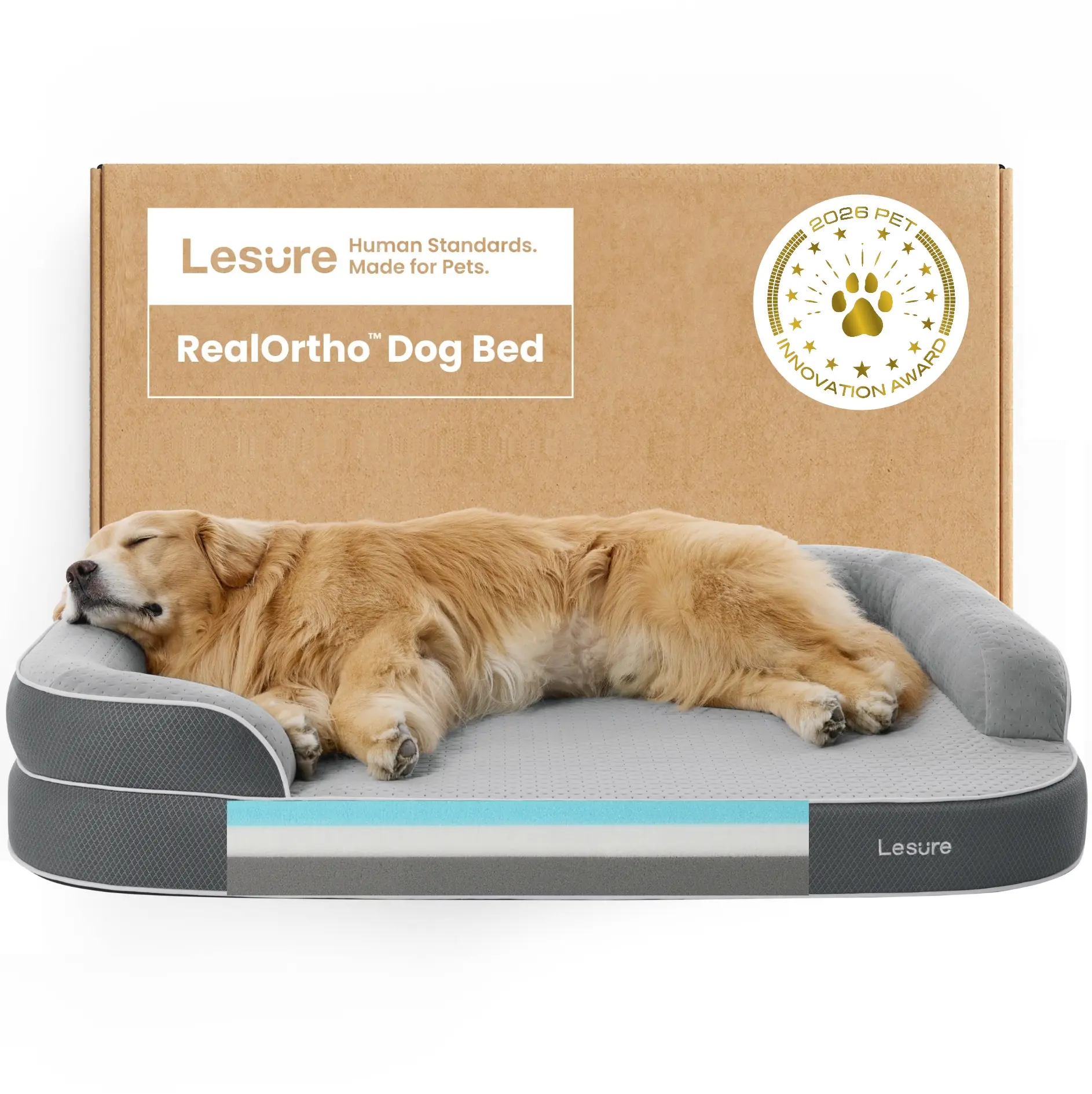 Lesure RealOrtho Orthopedic Dog Bed - Joint Protection for Large & Senior Dogs