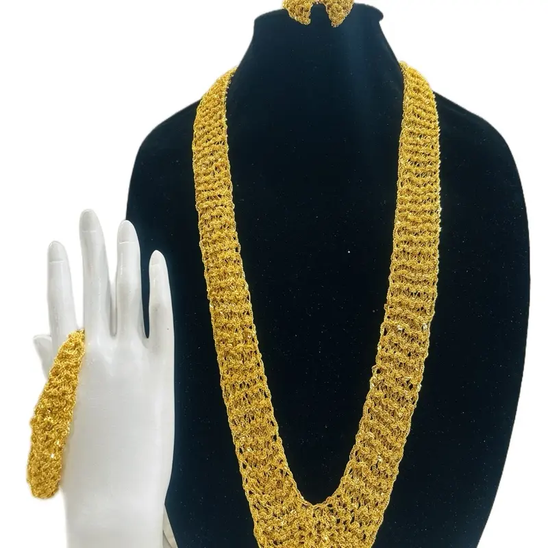 Dubai gold plated long elegant necklace set for women