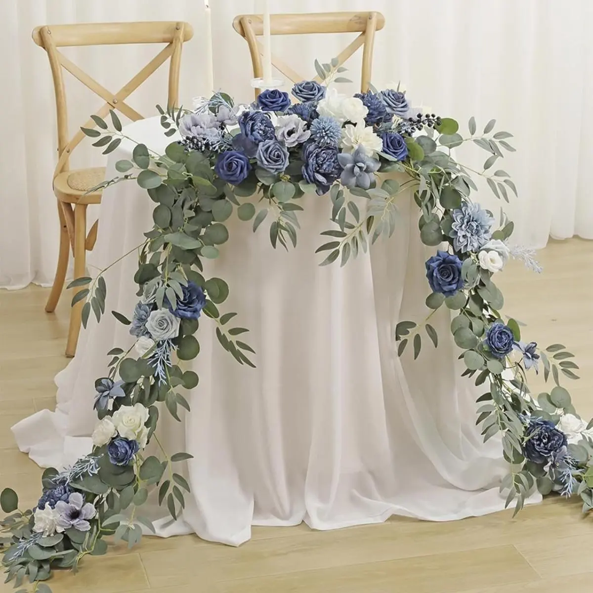 Lifelike Artificial Rose and Eucalyptus Half-Circle Garland - Large-Scale, Rich Colors Decor for Wedding Arch, Baby Showers Ceremony Backdrop, Home Wall (Lightweight, Photo-Worthy Floral Decor), Event Decor