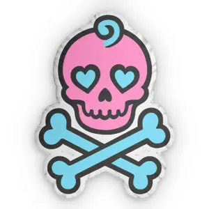 Kawaii Pink & Blue Skull Shaped Pillow — Heart-Eyed Skull Accent Cushion