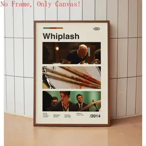 Whiplash Vintage Movie Poster Damien Chazelle Frameless Retro Print for Living Room Bedroom Music Spaces Decor Wall Wood Box Waterproof Decoration Ornaments