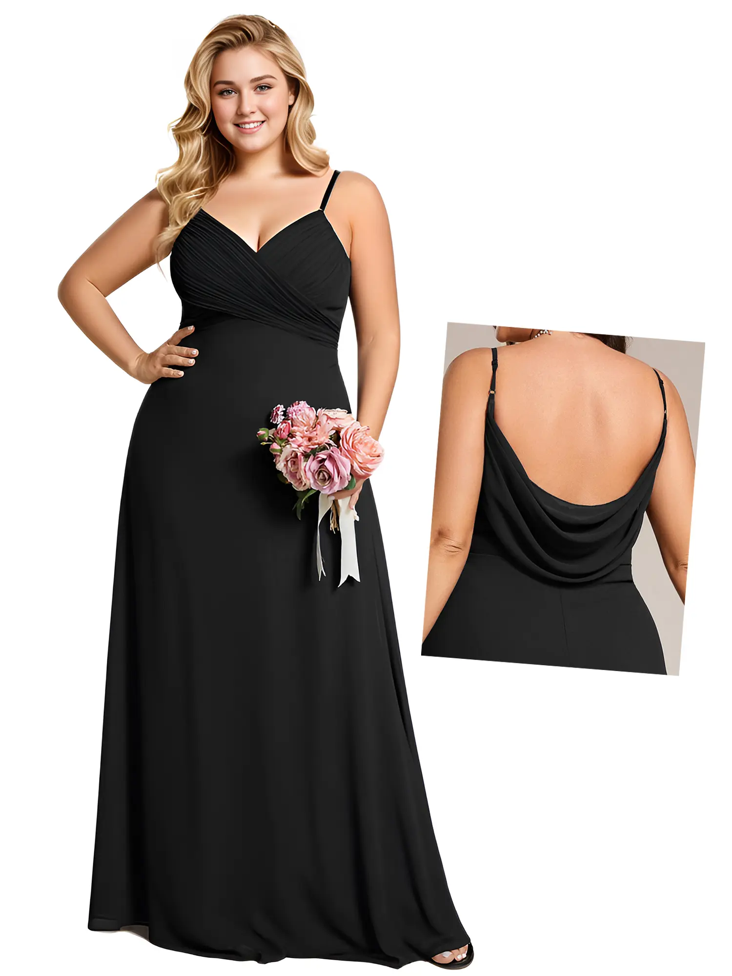 Ever-Pretty 【Plus Size】 Draped Back Criss-Cross Chiffon A-Line Dress Womenswear Party Dress Evening Dress es80026
