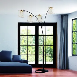 BLACK 4-HEAD CRYSTAL INSPIRED ARCH FLOOR LAMP Elegant Design with Adjustable Arms & Dimmable Lighting for Modern Mood Lighting