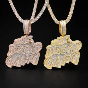 Iced Out Pedant Bread Gang Necklace for Men Cubic Zirconia Baguette Double Color Hip Hop Jewelry