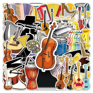 50pcs/set Musical Instrument Pattern Sticker, Waterproof Self Adhesive Decor Paper, Decor Sticker for Gift Greeting Card Water Bottle Laptop Phone
