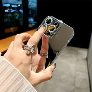 Slim Mirror Finish IMD Phone Case for iPhone 17 16 15 14 13 12 11 Pro Max Plus TPU PET Hybrid Cover with Precise Cutout Glitter Camera Lens Protector Anti Scratch Shockproof Full Coverage Luxury Mirror Case