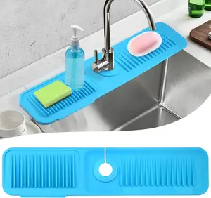24 Inch Longer Kitchen Sink Splash Guard,Silicone Sink Mat for Faucet 5° Slope Faucet Splash Guard Faucet Handle Drip Catcher Tray Mat Protectors
