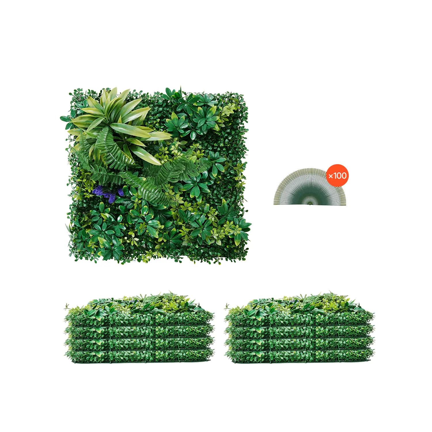 VEVOR 8-Piece 20x20 in 3D Faux Greenery Leaf Wall Panels - Flexible Easy-to-Cut Fake Plants Outdoor Balcony Screen, Green Wall Decor, Indoor/Outdoor Artificial Flower Father's Day Gift