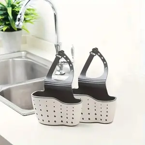 2 Pieces Hanging Sink Sponge Storage Holder, Adjustable Plastic Drainage Basket, Practical Kitchen Organizer Rack for Household Sink Tidying