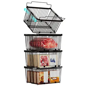 ANJUBAN Large Freezer Organizer Bins，Upgraded Bottom Leak-Proof net，Fit 5 to 9 Cu Ft Chest Freezer，3/4/5/6 Pack， Expandable Stackable Chest Freezer Containers with Handle