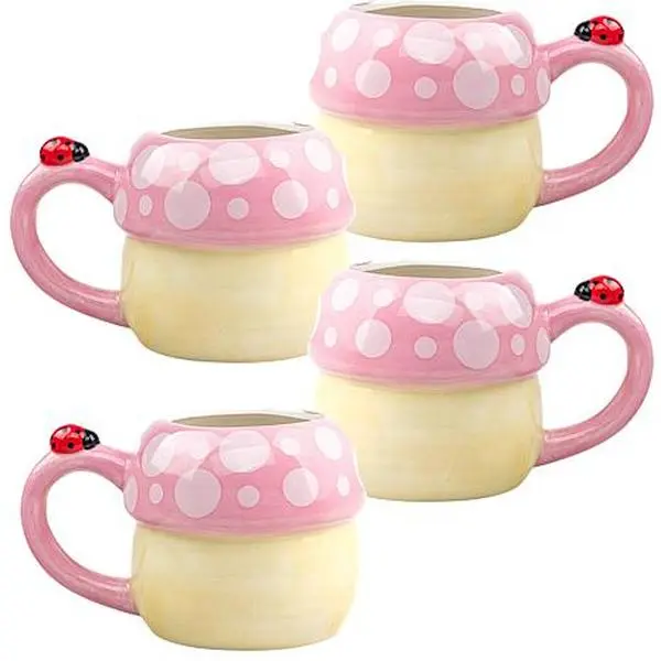 10 Strawberry Street Pink Mushroom with Ladybug Mug - Set of 4 10 Strawberry Street Pink Mushroom with Ladybug Mug - Set of 4