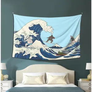 The Bigfoot Surfs Up Poster Tapestry Wall Art Print Banner Flag Tapestry For Room Office Home Decor boys and girls room decor
