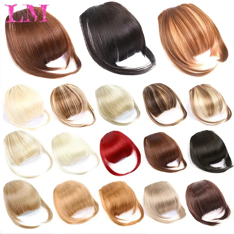 2026 New  Natural Straight Synthetic Blunt Bangs High Temperature Fiber Brown Women Clip-In Full Bangs With Fringe Of Hair 6 Inch