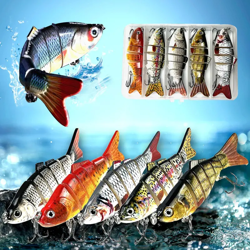FINXTIDE 3/5PCS/Set Fishing Lures for Bass Trout Animated Multi Jointed Swimbaits Slow Sinking Bionic Swimming Baits Bass Swim Warrior Swimbait Freshwater Saltwater Bass Lifelike Torpedo Fishing Lures Kit for Halloween and Father‘Day Love Gift