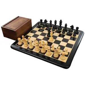 3.9" Tournament Chess Set Combo -Pieces in Ebonised boxwood with Board and Box