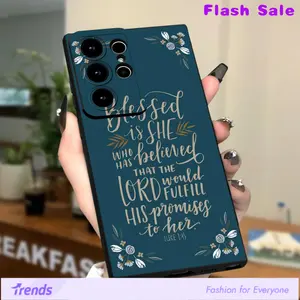 Bible Verses Inspired Luxury Black Shockproof Case with Trendy Design and Omni-Directional Lens Cover For SamSung For Galaxy S20 S21 S23 A52 A53 A54 A14 A25 A34 A32 A05s A15 Ultra Plus FE 5G 4G Screen Protector Smartphone Silicone Cellphone