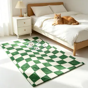 Checkered Smile Print Rectangular Rug, Casual Style, Non-Slip Durable, Washable, Decorative Carpet for Living Room, Bedroom, Office