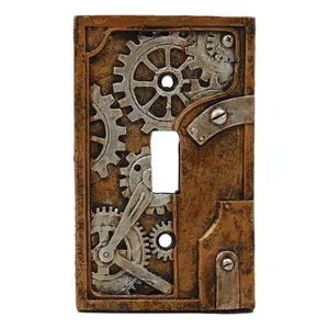 Ebros Novelty Steampunk Clockwork Gearwork Design Wall Light Switch Plate (Gold Background Plate)