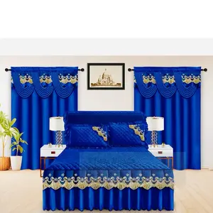 5 pcs Blanquette Sets - Elegant Royal Blue Bedding with Gold Accents for Luxurious Bedroom Decor