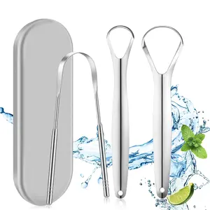 Metal Tongue Scraper(3 Pack),100% Stainless Steel,Useful Stainless Steel Tongue Cleaner for Both Adults and Kids,Reduce Bad Breath, Tongue Scrubber, Easy to Use, Tongue Cleaner for Oral Care & Hygiene(with Case)