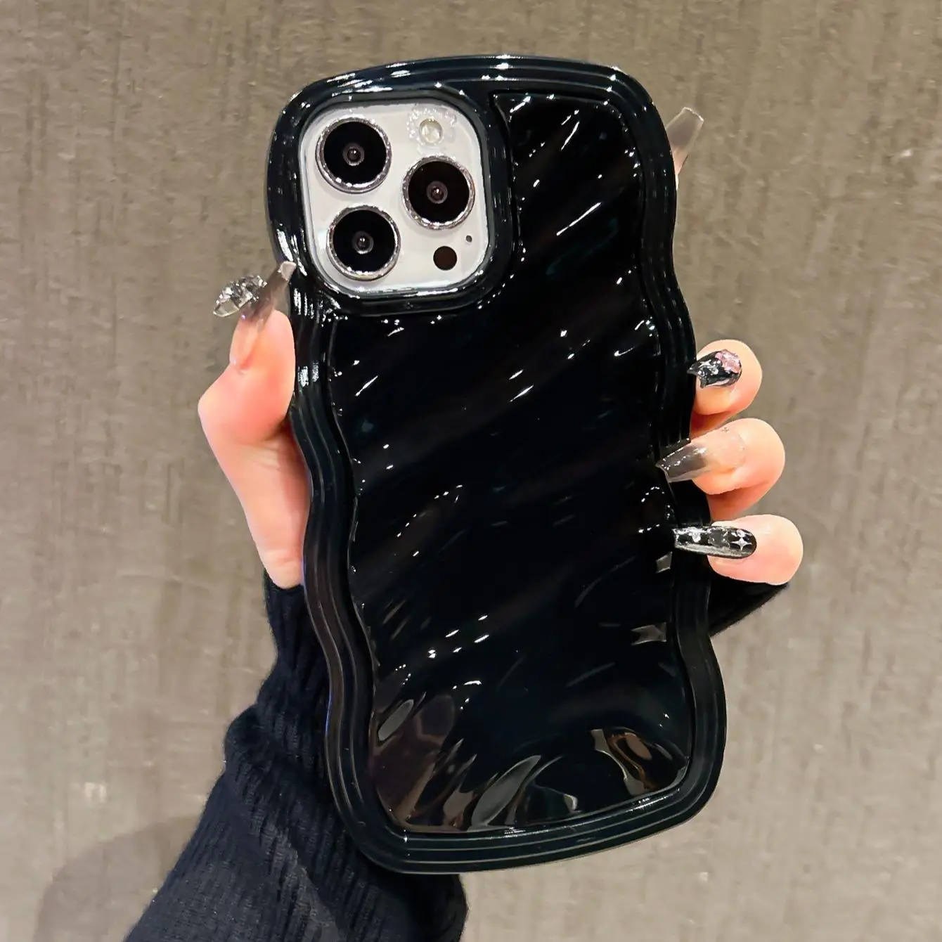 Solid Color Wavy Edge Design Phone Cases, Cell Phone Case for Apple Smartphone, 2-in-1 TPU Anti-fall Decorative Phone Protector Cover, Phone Accessori